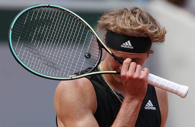 (210602) -- PARIS, June 2, 2021 -- Alexander Zverev of Germany reacts during the men s singles second round match between Alexander Zverev of Germany and Roman Safiullin of Russia at the French Open tennis tournament at Roland Garros in Paris, France, June 2, 2021. ) (SP)FRANCE-PARIS-TENNIS-ROLAND GARROS-FRENCH OPEN-MEN S SINGLES-DAY 4 GaoxJing 