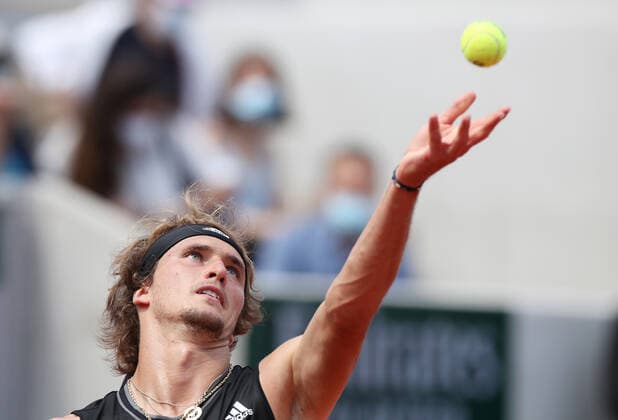(210602) -- PARIS, June 2, 2021 -- Alexander Zverev of Germany serves during the men s singles second round match between Alexander Zverev of Germany and Roman Safiullin of Russia at the French Open tennis tournament at Roland Garros in Paris, France, June 2, 2021. ) (SP)FRANCE-PARIS-TENNIS-ROLAND GARROS-FRENCH OPEN-MEN S SINGLES-DAY 4 GaoxJing 