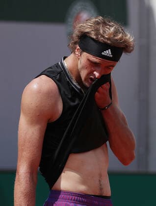 (210602) -- PARIS, June 2, 2021 -- Alexander Zverev of Germany reacts during the men s singles second round match between Alexander Zverev of Germany and Roman Safiullin of Russia at the French Open tennis tournament at Roland Garros in Paris, France, June 2, 2021. ) (SP)FRANCE-PARIS-TENNIS-ROLAND GARROS-FRENCH OPEN-MEN S SINGLES-DAY 4 GaoxJing 