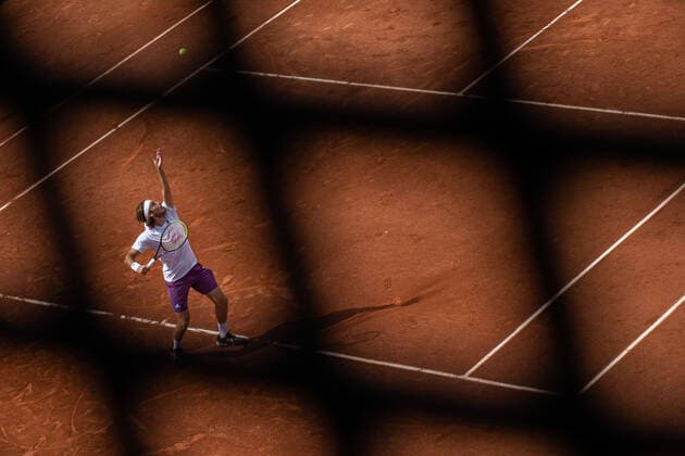 Sport Bilder des Tages Stefanos TSITSIPAS of Greece serves against Pedro MARTINEZ of Spain on the second round of the French Open tennis tournament at Roland Garros in Paris, France, 2 June 2021. Roland Garros 2021 will run from 30 May to 13 June 2021.  Copyright: xAurelienxMorissardx