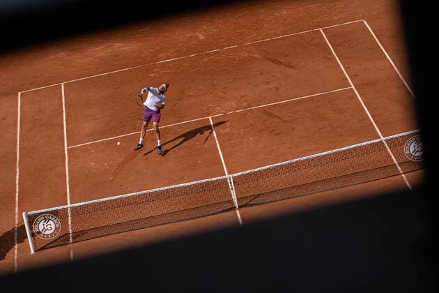 Stefanos TSITSIPAS of Greece plays a ball against Pedro MARTINEZ of Spain on the second round of the French Open tennis tournament at Roland Garros in Paris, France, 2 June 2021. Roland Garros 2021 will run from 30 May to 13 June 2021.  Copyright: xAurelienxMorissardx