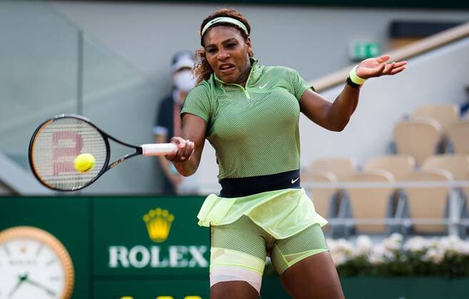 Mandatory Credit: Photo by Rob Prange Shutterstock (12000886ff) Serena Williams of the United States in action during the second round at the 2021 Roland Garros Grand Slam Tournament French Open Tennis, Day Four, Roland Garros, Paris, France - 02 Jun 2021 French Open Tennis, Day Four, Roland Garros, Paris, France - 02 Jun 2021  Copyright: xRobxPrange Shutterstockx 12000886ff