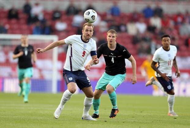 Mandatory Credit: Photo by JASONPIX Shutterstock (12008314f) Harry Kane of England with Martin Hinteregger of Austria England v Austria - International Friendly, Länderspiel, Nationalmannschaft Football, Riverside Stadium, Middlesbrough. North Yorkshire, UK. 2 JUN 2021 Editorial use only England v Austria - International Friendly, Football, Riverside Stadium, Middlesbrough. North Yorkshire, UK. 2 JUN 2021 Editorial use only  Copyright: xJASONPIX Shutterstockx 12008314f