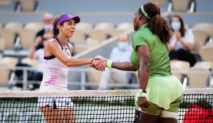 June 2, 2021, PARIS, FRANCE: Mihaela Buzarnescu of Romania & Serena Williams of the United States after their second-round match at the 2021 Roland Garros Grand Slam Tournament PARIS FRANCE - ZUMAa181 20210602_zaa_a181_214 Copyright: xRobxPrangex
