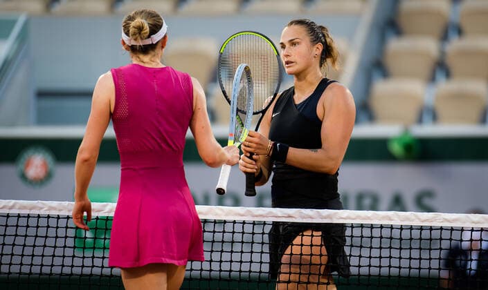 June 2, 2021, PARIS, FRANCE: Aryna Sabalenka of Belarus after winning her second-round match at the 2021 Roland Garros Grand Slam Tournament against Aliaksandra Sasnovich of Belarus PARIS FRANCE - ZUMAa181 20210602_zaa_a181_226 Copyright: xRobxPrangex
