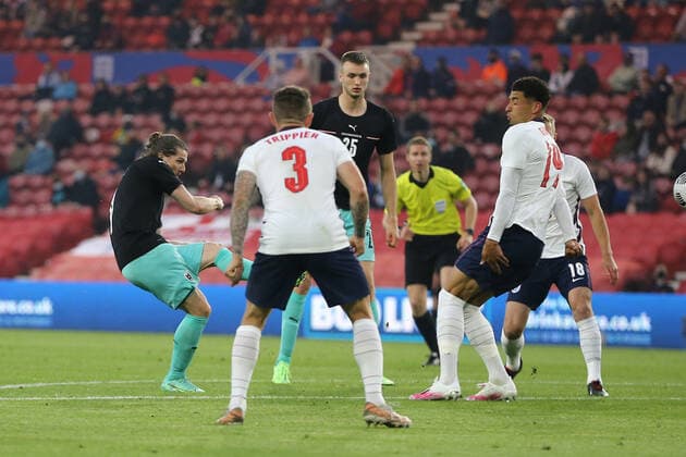 SOCCER - ENG vs AUT, test match MIDDLESBROUGH,ENGLAND,02.JUN.21 - SOCCER - UEFA European Championship, EM, Europameisterschaft preview, OEFB international match, Länderspiel, Nationalmannschaft England vs Austria, friendly match. Image shows Marcel Sabitzer (AUT).  GEPAxpictures xMichaelxZemanek