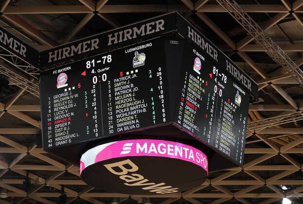 Endstand der Partie Muenchen gegen Ludwigsburg GER, FC Bayern Basketball vs. MHP Riesen Ludwigsburg, Basketball, 1.Bundesliga, Playoffs 2020 2021, Halbfinale Spiel 3, 02.06.2021, GER, FC Bayern Basketball vs. MHP Riesen Ludwigsburg, Basketball, 1.Bundesliga, Playoffs 2020 2021, Halbfinale Spiel 3, 02.06.2021, Muenchen Copyright: xEIBNER MarcelxEngelbrechtx EP_EER