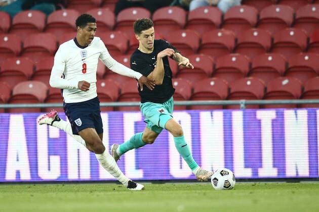 SOCCER - ENG vs AUT, test match MIDDLESBROUGH,ENGLAND,02.JUN.21 - SOCCER - UEFA European Championship, EM, Europameisterschaft preview, OEFB international match, Länderspiel, Nationalmannschaft England vs Austria, friendly match. Image shows Jude Bellingham (ENG) and Christoph Baumgartner (AUT).  GEPAxpictures xMichaelxZemanek