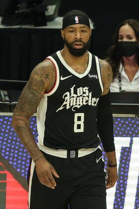 LOS ANGELES, CA - JUNE 02: LA Clippers forward Marcus Morris Sr. (8) walks onto the court for game 5 of the first round of the NBA, Basketball Herren, USA Western Conference Playoffs between the Dallas Mavericks and the Los Angeles Clippers on June 02, 2021, at Staples Center in Los Angeles, CA. (Photo by Jevone Moore Icon Sportswire) NBA: JUN 02 Western Playoffs First Round - Mavericks at Clippers Icon210602004