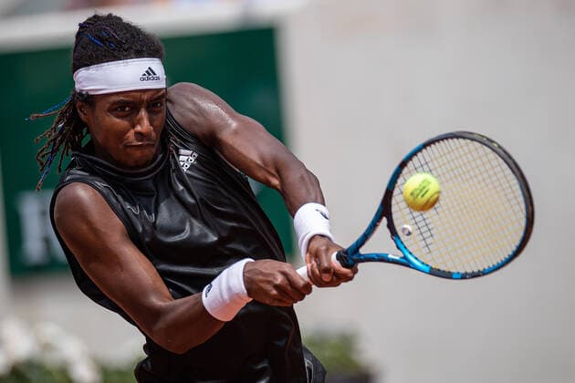 Mikael YMER of Sweden plays a ball against Gael MONFILS of France on the second round of the French Open tennis tournament at Roland Garros in Paris, France, 3 June 2021. Roland Garros 2021 will run from 30 May to 13 June 2021.  Copyright: xAurelienxMorissardx