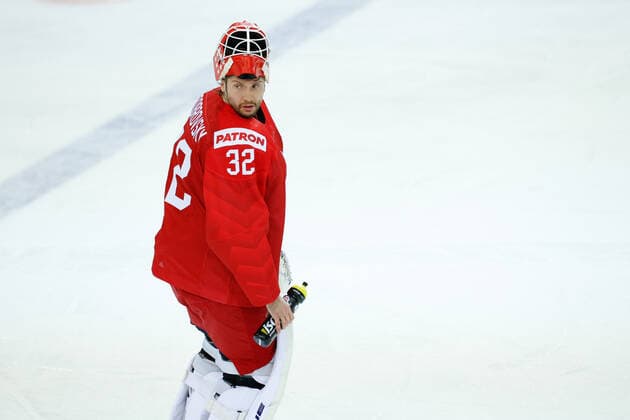 03.06.2021, Riga, Olympic Sports Centre, Quarterfinal: Russia - Canada (2021 IIHF Ice hockey, Eishockey World Championship, WM, Weltmeisterschaft , goalkeeper Sergei Bobrovski (Russia) during power break Riga Riga Latvia Copyright: xJustPictures.ch JarixPestelaccix
