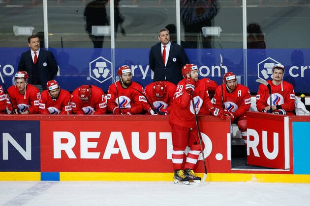 03.06.2021, Riga, Olympic Sports Centre, Quarterfinal: Russia - Canada (2021 IIHF Ice hockey, Eishockey World Championship, WM, Weltmeisterschaft , ROC are sad for Team Canada victory Riga Riga Latvia Copyright: xJustPictures.ch JarixPestelaccix