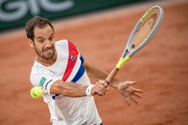 (210604) -- PARIS, June 4, 2021 -- Richard Gasquet of France returns the ball during the men s singles second round match against Rafael Nadal of Spain at the French Open tennis tournament at Roland Garros in Paris, France, June 3, 2021. (Photo by Xinhua) (SP)FRANCE-PARIS-TENNIS-ROLAND GARROS-FRENCH OPEN-MEN S SINGLES-DAY 5 AurelienxMorissard 