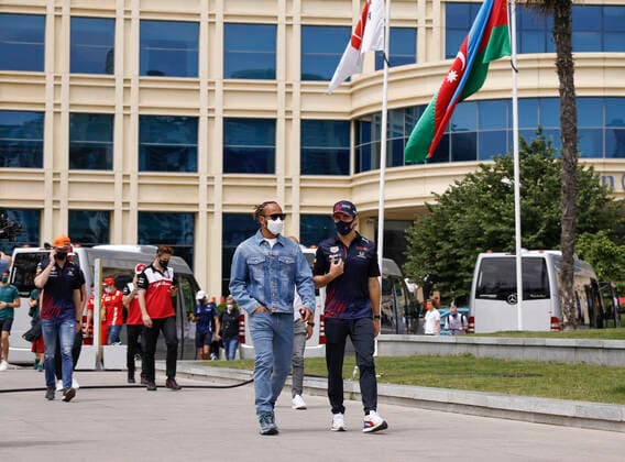 44 Lewis Hamilton (GBR, Mercedes-AMG Petronas F1 Team), 11 Sergio Perez (MEX, Red Bull Racing), F1 Grand Prix of Azerbaijan at Baku City Circuit on June 4, 2021 in Baku, Azerbaijan. (Photo by HOCH ZWEI) Baku Azerbaijan