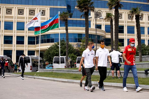 47 Mick Schumacher (GER, Haas F1 Team), 3 Daniel Ricciardo (AUS, McLaren F1 Team), 55 Carlos Sainz (ESP, Scuderia Ferrari Mission Winnow), F1 Grand Prix of Azerbaijan at Baku City Circuit on June 4, 2021 in Baku, Azerbaijan. (Photo by HOCH ZWEI) Baku Azerbaijan
