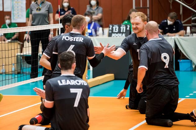 WORLD ParaVolley Men’s Final Qualifier Tokyo 2020 Paralympic Games: Kanada - Kroatien; 04.06.2021 Bryce Foster (Kanada, 6), Darek Symonowicz (Kanada, 13) klatschen ab WORLD ParaVolley Men’s Final Qualifier Tokyo 2020 Paralympic Games: Kanada - Kroatien; Duisburg Sportschule Wedau Copyright: xBEAUTIFULxSPORTS Wunderlx