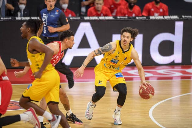 Basketball, BBL, 20210604, FC Bayern München - MHP RIESEN Ludwigsburg. Im Bild Jonah RADEBAUGH (MHP Riesen Ludwigsburg, 12). München Audi Dome Bayern Deutschland Copyright: Passion2Press MarkusxFischerx