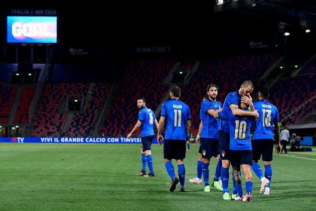 Photo LaPresse - Fabio Ferrari June 04, 2021 Bologna, Italy soccer Italy vs Czech Republic - Friendly match - & x2018;Dall Ara Stadium of Bologna. In the pic:Lorenzo Insigne (Italy) celebrates after gol 3-0  Copyright: xFabioxFerrari LaPresex
