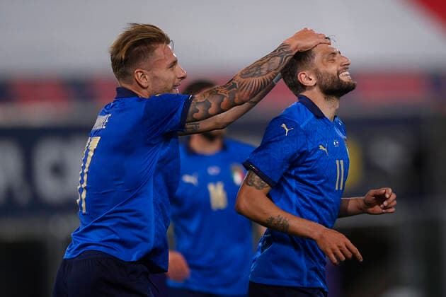 Photo LaPresse - Fabio Ferrari June 04, 2021 Bologna, Italy soccer Italy vs Czech Republic - Friendly match - & x2018;Dall Ara Stadium of Bologna. In the pic:Domenico Berardi (Italy)celebrates after gol 4-0  Copyright: xFabioxFerrari LaPresex