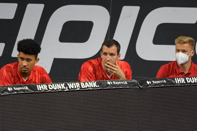 Basketball, BBL, 20210604, FC Bayern München - MHP RIESEN Ludwigsburg. Im Bild Paul ZIPSER (FC Bayern München, 16) auf Bank. München Audi Dome Bayern Deutschland Copyright: Passion2Press MarkusxFischerx