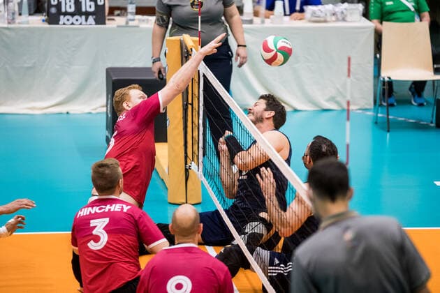 WORLD ParaVolley Men’s Final Qualifier Tokyo 2020 Paralympic Games Spiel um Platz 5-6: USA - Kanada; 05.06.2021 Darek Symonowicz (Kanada, 13), Eric Duda (USA, 5) WORLD ParaVolley Men’s Final Qualifier Tokyo 2020 Paralympic Games Spiel um Platz 5-6: USA - Kanada; Duisburg Sportschule Wedau Copyright: xBEAUTIFULxSPORTS Wunderlx