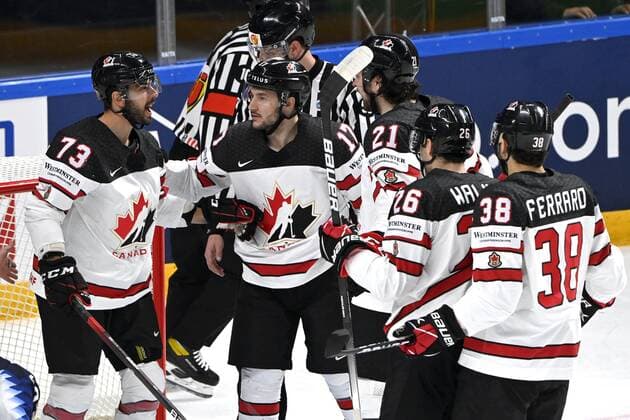 Team of Canada during semi-final match USA vs. Canada at the 2021 IIHF Ice hockey, Eishockey World Championships in Riga, Latvia on Saturday, May 5, 2021. Riika, Riga Latvia LKFTJK20210605141725ANYX  Copyright: xJussixNukarix
