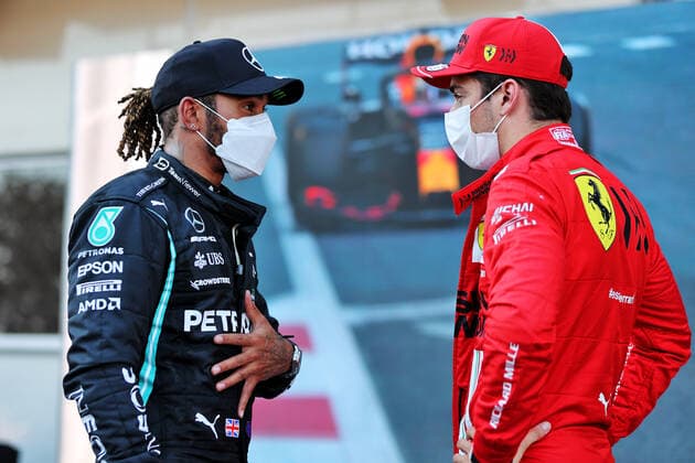 F1 Grand Prix of Azerbaijan 44 Lewis Hamilton (GBR, Mercedes-AMG Petronas F1 Team), 16 Charles Leclerc (MON, Scuderia Ferrari Mission Winnow), F1 Grand Prix of Azerbaijan at Baku City Circuit on June 5, 2021 in Baku, Azerbaijan. (Photo by xpbimages.com XPB Images FIA Pool via HOCH ZWEI) Baku Azerbaijan Poolfoto HOCH ZWEI Pool XPB Images ,EDITORIAL USE ONLY