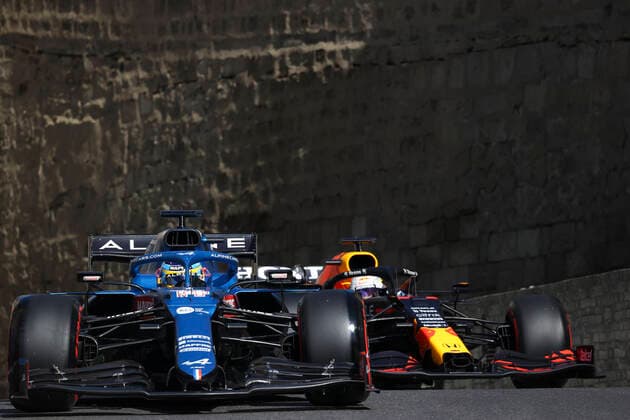 14 ALONSO Fernando (spa), Alpine F1 A521, action during the Formula 1 Azerbaijan Grand Prix 2021 from June 04 to 06, 2021 on the Baku City Circuit, in Baku, Azerbaijan - FORMULE 1 : Grand Prix d Azerbaidjan - Bakou - 05 06 2021 DPPI PANORAMIC  00121011_AC9I9417