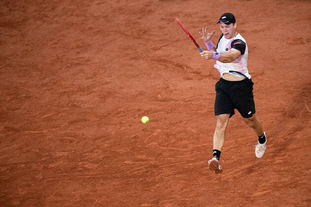 (210606) -- PARIS, June 6, 2021 -- Dominik Koepfer of Germany returns the ball during the men s singles third round match between Roger Federer of Switzerland and Dominik Koepfer of Germany at the French Open tennis tournament at Roland Garros in Paris, France, June 5, 2021. (Photo by Xinhua) (SP)FRANCE-PARIS-TENNIS-ROLAND GARROS-FRENCH OPEN-MEN S SINGLES AurelienxMorissard 
