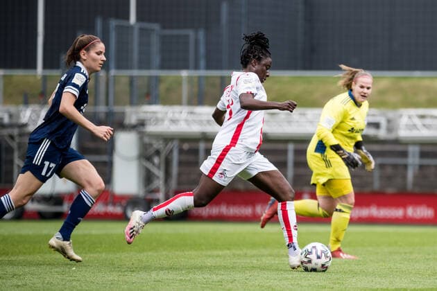2. Frauen Fussball Bundesliga, 1. FC Koeln - SG 99 Andernach; 06.06.2021 Eunice Beckmann ( 11, 1. FC Koeln) trifft zum 1:0 2. Frauen Fussball Bundesliga, 1. FC Koeln - SG 99 Andernach, Koeln, Franz-Kremer Stadion DFL REGULATIONS PROHIBIT ANY USE OF PHOTOGRAPHS AS IMAGE SEQUENCES AND OR QUASI-VIDEO. Copyright: xBEAUTIFULxSPORTS Wunderlx