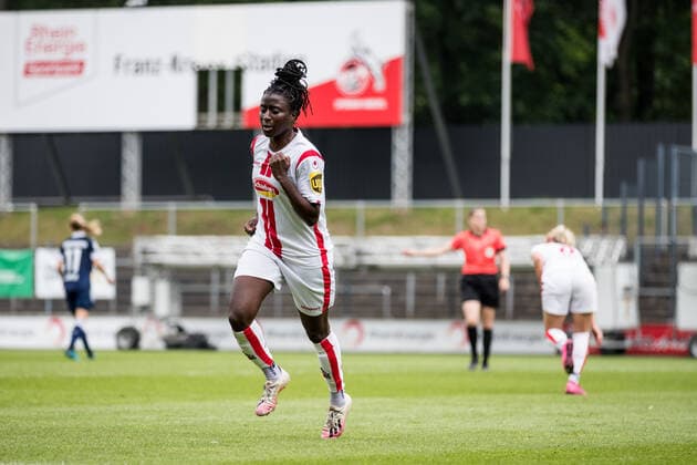2. Frauen Fussball Bundesliga, 1. FC Koeln - SG 99 Andernach; 06.06.2021 Eunice Beckmann ( 11, 1. FC Koeln) trifft zum 1:0 - Jubel 2. Frauen Fussball Bundesliga, 1. FC Koeln - SG 99 Andernach, Koeln, Franz-Kremer Stadion DFL REGULATIONS PROHIBIT ANY USE OF PHOTOGRAPHS AS IMAGE SEQUENCES AND OR QUASI-VIDEO. Copyright: xBEAUTIFULxSPORTS Wunderlx