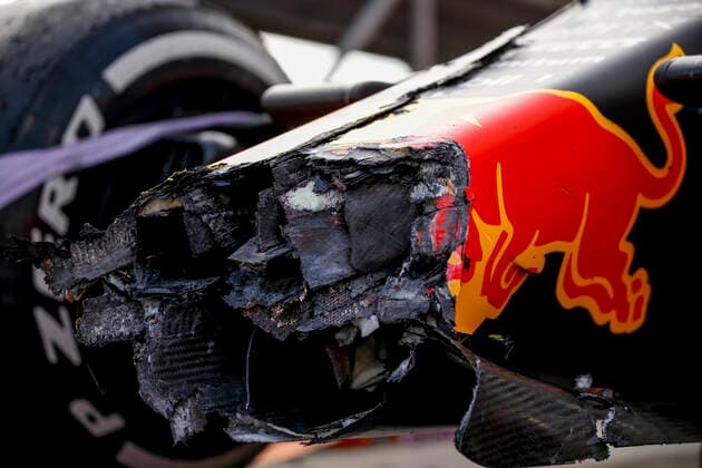 Car of 33 Max Verstappen (NED, Red Bull Racing) after crash, F1 Grand Prix of Azerbaijan at Baku City Circuit on June 6, 2021 in Baku, Azerbaijan. (Photo by HOCH ZWEI) Baku Azerbaijan