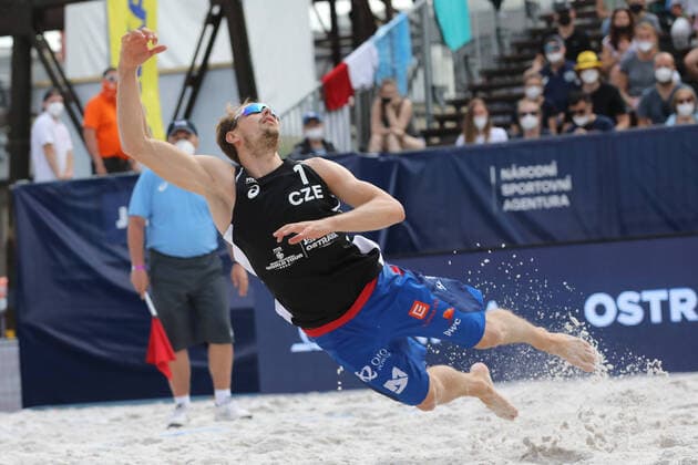 Ondrej Perusic of Czech Republic in action during the Ostrava Beach Open 2021 tournament, part of the Beach volleyball, Beachvolleyball World Tour match Ondrej Perusic David Schweiner of Czech Republic vs Paolo Nicolai Daniele Lupo of Italy in Ostrava, Czech Republic, June 5, 2021. (CTKxPhoto PetrxSznapka) CTKPhotoP2021060504961  SZN 15