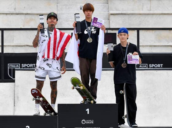 Bilder des Jahres 2021, Sport 06 Juni Sport Themen der Woche KW22 Sport Bilder des Tages Skateboard, WM und Olympia Quali in Rom Photo Fabrizio Corradetti - LaPresse 06 06 2021 Roma (Italy) Nicola Pietrangeli Stadium Skate Men Final Street World Championships 2021 - Tokyo 2020 qualifying event Nicola Pietrangeli Stadium In the pic: Nyjah Huston (USA) Yuto Horigome (JPN) Sora Shirai (JPN)  Copyright: xFabrizioxCorradetti LaPressex