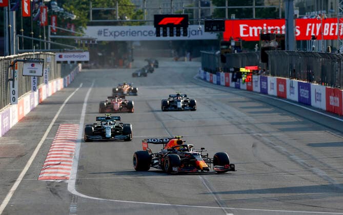 11 Sergio Perez (MEX, Red Bull Racing), F1 Grand Prix of Azerbaijan at Baku City Circuit on June 6, 2021 in Baku, Azerbaijan. (Photo by HOCH ZWEI) Baku Azerbaijan