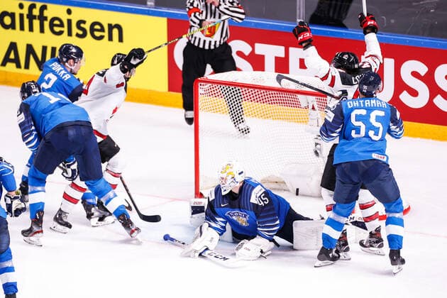 06.06.2021, Riga, Arena Riga, Final Finland - Canada (2021 IIHF Ice hockey, Eishockey World Championship, WM, Weltmeisterschaft , 14 Adam Henrique (Canada) celebrates his goal for the 2:2 with 44 Maxime Comtois (Canada) Riga Riga Latvia Copyright: xJustPictures.ch JarixPestelaccix