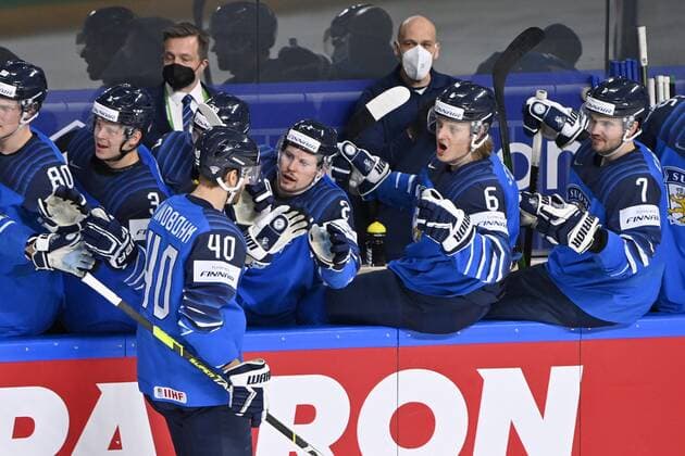 Petteri Lindbohm of Finland (40) celebrating with team mates after scoring 2-1 leading goal during 2021 IIHF Ice hockey, Eishockey World Championships final Finland vs Canada in Riga, Latvia on Sunday, June 6, 2021. Riika, Riga Latvia LKFTJK20210606220310QYYB  Copyright: xJussixNukarix