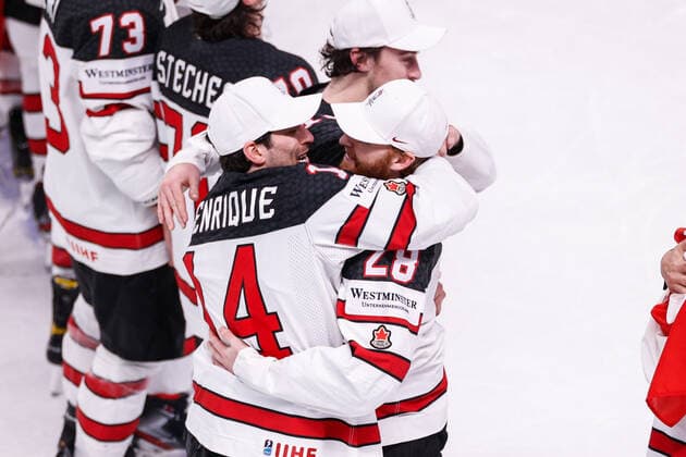 06.06.2021, Riga, Arena Riga, Final Finland - Canada (2021 IIHF Ice hockey, Eishockey World Championship, WM, Weltmeisterschaft , Canada is world champion. 17 Justin Danforth (Canada) with 28 Connor Brown (Canada) Riga Riga Latvia Copyright: xJustPictures.ch JarixPestelaccix