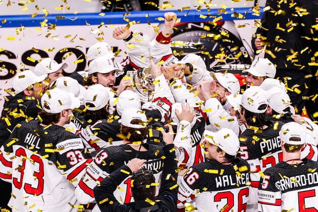 Eishockey, WM, Finale, Kanada ist Weltmeister 06.06.2021, Riga, Arena Riga, Final Finland - Canada (2021 IIHF Ice hockey, Eishockey World Championship, WM, Weltmeisterschaft , Canada is world champion 2021 Riga Riga Latvia Copyright: xJustPictures.ch JarixPestelaccix