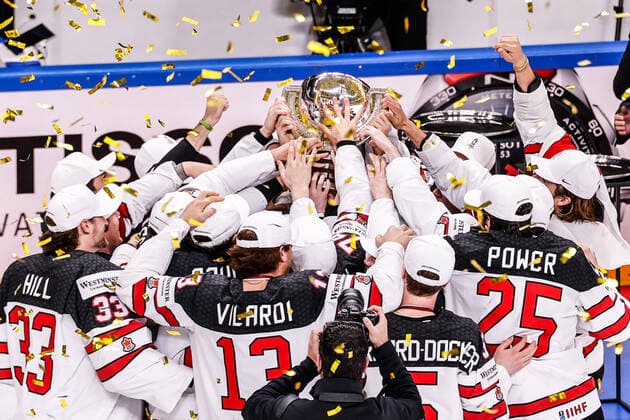 Eishockey, WM, Finale, Kanada ist Weltmeister 06.06.2021, Riga, Arena Riga, Final Finland - Canada (2021 IIHF Ice hockey, Eishockey World Championship, WM, Weltmeisterschaft , Canada is world champion 2021 Riga Riga Latvia Copyright: xJustPictures.ch JarixPestelaccix