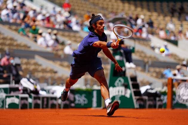 Mandatory Credit: Photo by Javier Garcia BPI Shutterstock (12019129dq) Lorenzo Musetti in fourth round action French Open Tennis, Day Nine, Roland Garros, Paris, France - 07 Jun 2021 French Open Tennis, Day Nine, Roland Garros, Paris, France - 07 Jun 2021  Copyright: xJavierxGarcia BPI Shutterstockx 12019129dq