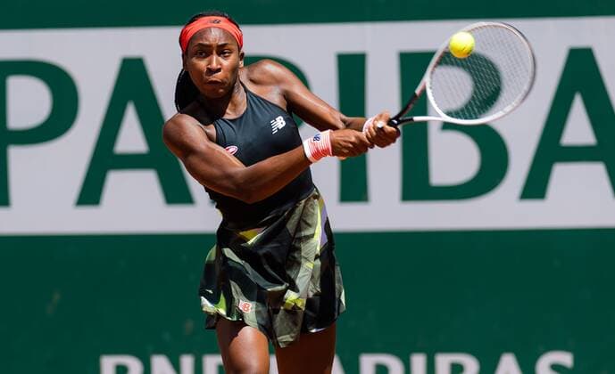Mandatory Credit: Photo by Rob Prange Shutterstock (12019128af) Cori Gauff of the United States in action during the fourth round of the 2021 Roland Garros Grand Slam Tournament French Open Tennis, Day Nine, Roland Garros, Paris, France - 07 Jun 2021 French Open Tennis, Day Nine, Roland Garros, Paris, France - 07 Jun 2021  Copyright: xRobxPrange Shutterstockx 12019128af