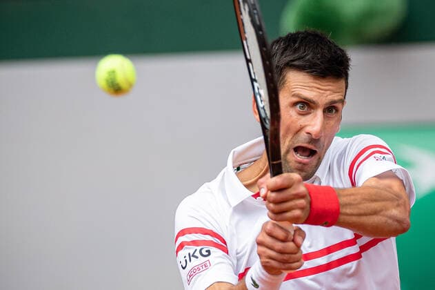 Novak DJOKOVIC of Serbia plays a ball during the men s single against Lorenzo MUSETTI of Italy on the fourth round of the French Open tennis tournament at Roland Garros in Paris, France, 7 June 2021.  Copyright: xAurelienxMorissardx