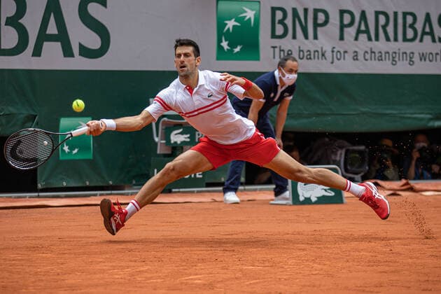 Novak DJOKOVIC of Serbia plays a ball during the men s single against Lorenzo MUSETTI of Italy on the fourth round of the French Open tennis tournament at Roland Garros in Paris, France, 7 June 2021.  Copyright: xAurelienxMorissardx