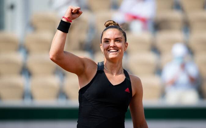 Mandatory Credit: Photo by Rob Prange Shutterstock (12019128av) Maria Sakkari of Greece reacts to winning the fourth round match at the 2021 Roland Garros Grand Slam Tournament French Open Tennis, Day Nine, Roland Garros, Paris, France - 07 Jun 2021 French Open Tennis, Day Nine, Roland Garros, Paris, France - 07 Jun 2021  Copyright: xRobxPrange Shutterstockx 12019128av