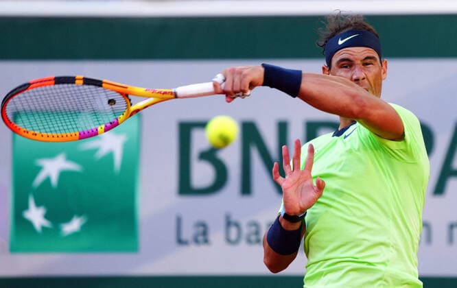 Mandatory Credit: Photo by Javier Garcia BPI Shutterstock (12019129ll) Rafael Nadal during his fourth round match French Open Tennis, Day Nine, Roland Garros, Paris, France - 07 Jun 2021 French Open Tennis, Day Nine, Roland Garros, Paris, France - 07 Jun 2021  Copyright: xJavierxGarcia BPI Shutterstockx 12019129ll