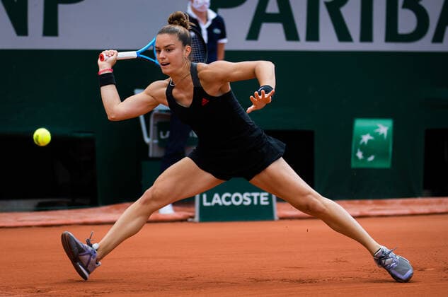 June 7, 2021, Paris, France: MARIA SAKKARI of Greece in action during her fourth round match at the 2021 Roland Garros Grand Slam Tournament against Kenin of the United States. Sakkari won 6:1, 6:3. PARIS FRANCE - ZUMAa181 20210607_zaa_a181_096 Copyright: xRobxPrangex