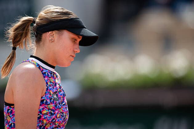 (210608) -- PARIS, June 8, 2021 -- Sofia Kenin of the United States reacts during the women s singles fourth round match between Sofia Kenin of the United States and Maria Sakkari of Greece at the French Open tennis tournament at Roland Garros in Paris, France, June 7, 2021. (Photo by Xinhua) (SP)FRANCE-PARIS-TENNIS-ROLAND GARROS-FRENCH OPEN-DAY 9 AurelienxMorissard 