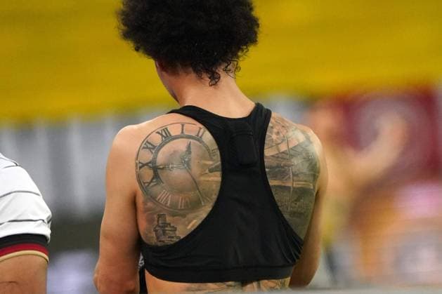 Fussball, Länderspiel, Testspiel, Freundschaftsspiel, Deutschland vs Lettland, 07.06.2021, Merkurspielarena Düsseldorf Leroy Sane ,Deutschland, Tatoo, Aktion Einzelbild