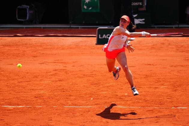 Mandatory Credit: Photo by Javier Garcia BPI Shutterstock (12042203er) Tamara Zidansek hits the winning forehand in her quarter final match French Open Tennis, Day Ten, Roland Garros, Paris, France - 08 Jun 2021 French Open Tennis, Day Ten, Roland Garros, Paris, France - 08 Jun 2021  Copyright: xJavierxGarcia BPI Shutterstockx 12042203er